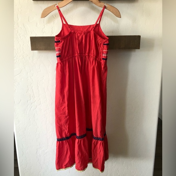 Japna Girl|Red boho maxi dress with embroidered stitching detail, tiered ruffle• - Picture 4 of 7